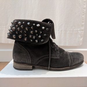 All Saints Studded Grey Suede Combat Boots - 39